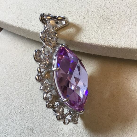 Sterling Silver Purple Crystal Statement Pendant - Picture 2 of 12